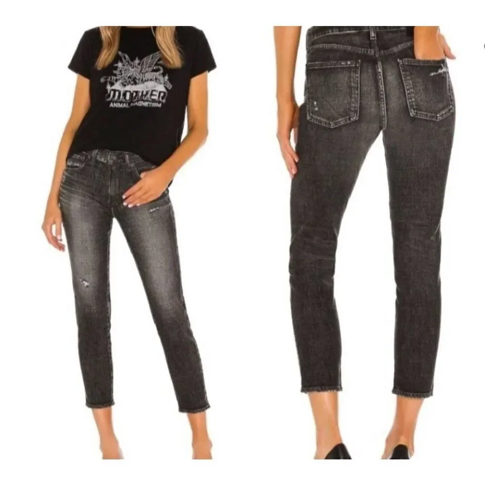 Moussy Vintage Prichard Black Mid-Rise Cropped Skinny Jeans sz 26